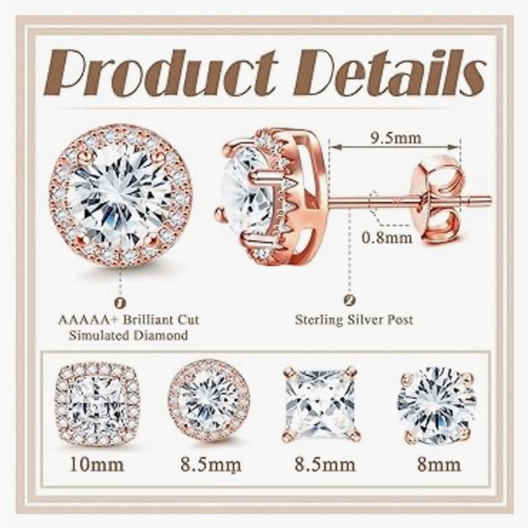 Absolutely stunning  Cubic Zirconia Studs Earrings | 18K Rose Gold , rare - Picture 5 of 8